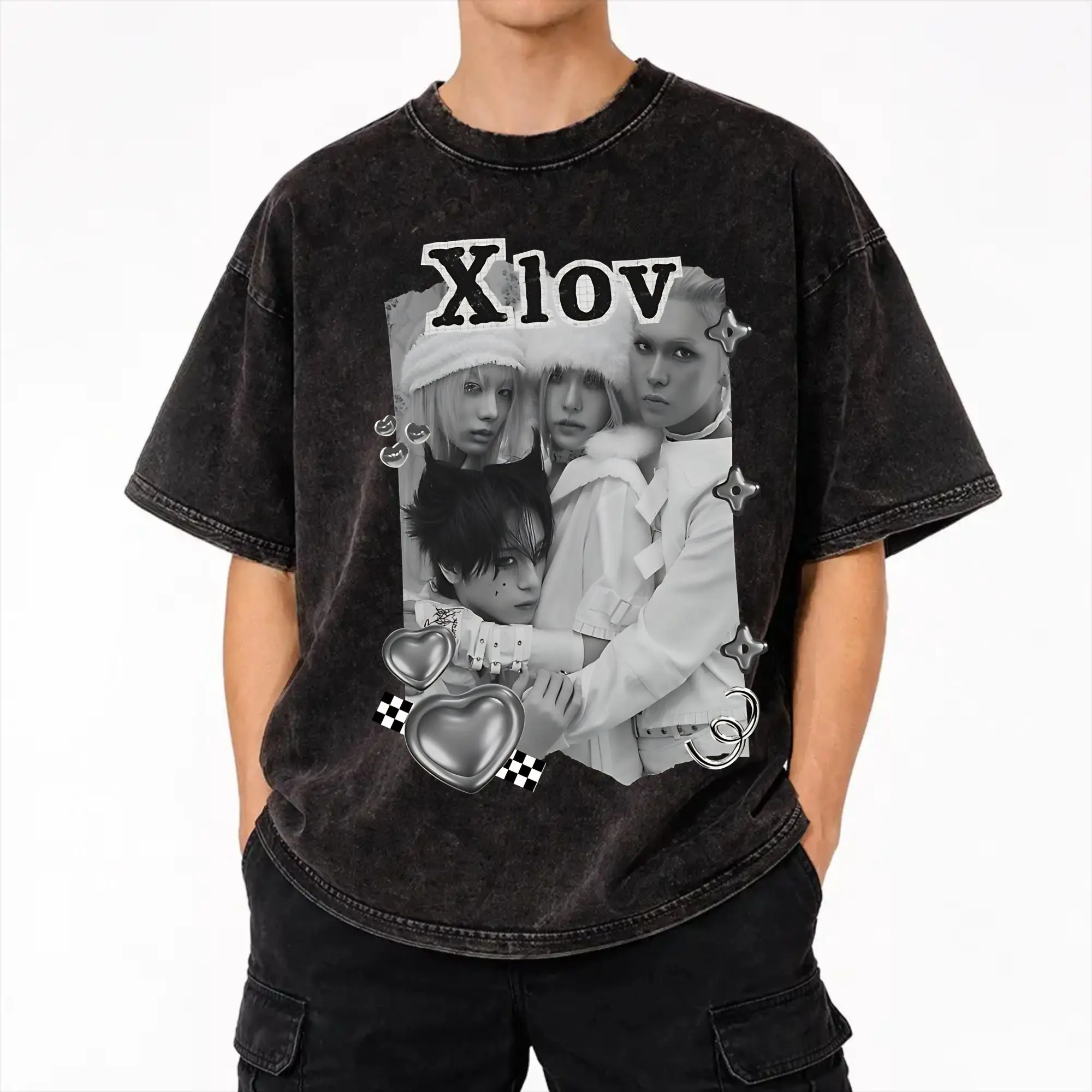  XLOV UXLXVE Members Accessories Washed T Shirt Men Women Streetwear Hip Hop T-Shirts Summer  Tees Tops Cotton