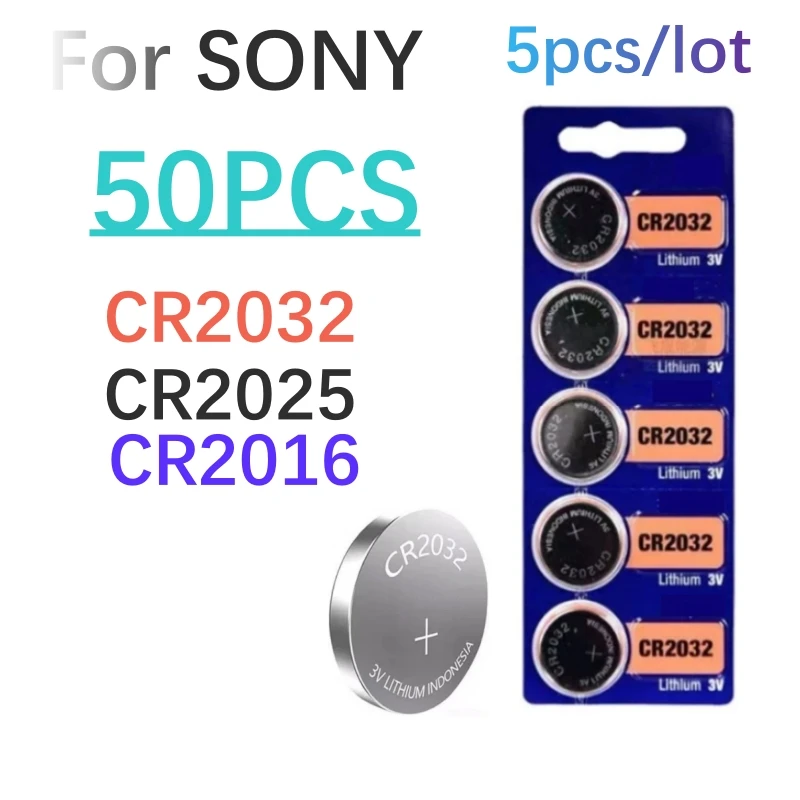 50PCS Battery for sony CR2032 Cell Button 3V DL2032 ECR2032 Lithium Li-ion Batteries for Electronic Watch LED Light Toy Remote