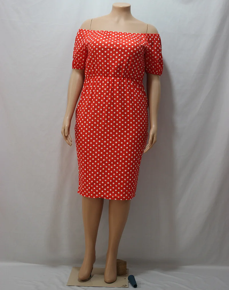 2026 New Summer Women's Dot Printed Off Shoulder Casual Party Dresses Lantern Sleeve Vestido Plus Size 9XL 8XL 7XL 6XL XXXXXL 3