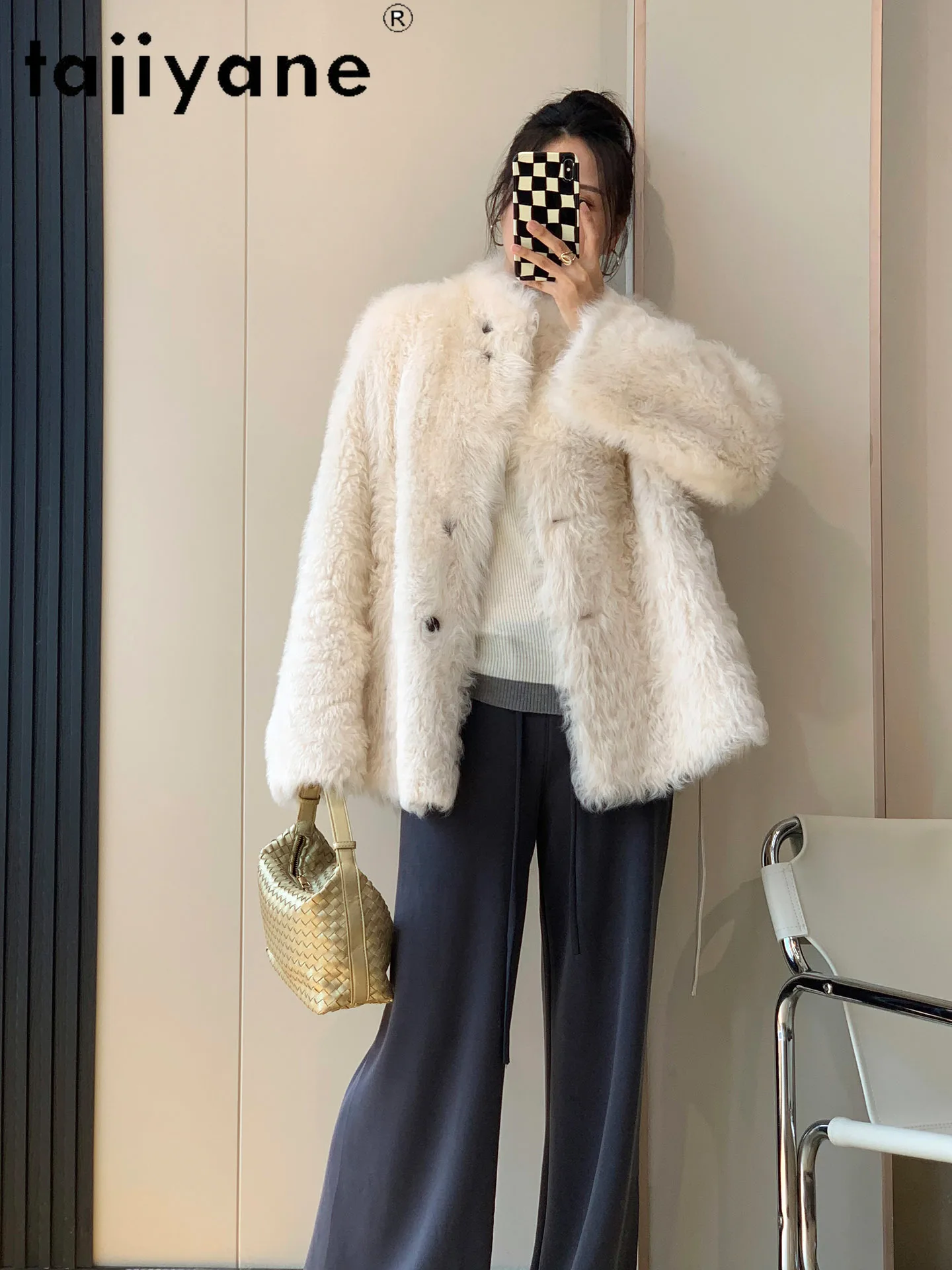 TAJIYANE 100% Naturalna Wełna Toskańska Skóra Owcza Dwustronny Płaszcz Futrzany Damski Ekskluzywna Kurtka z Prawdziwego Futra Zimowe Ubrania 2025 fourrure