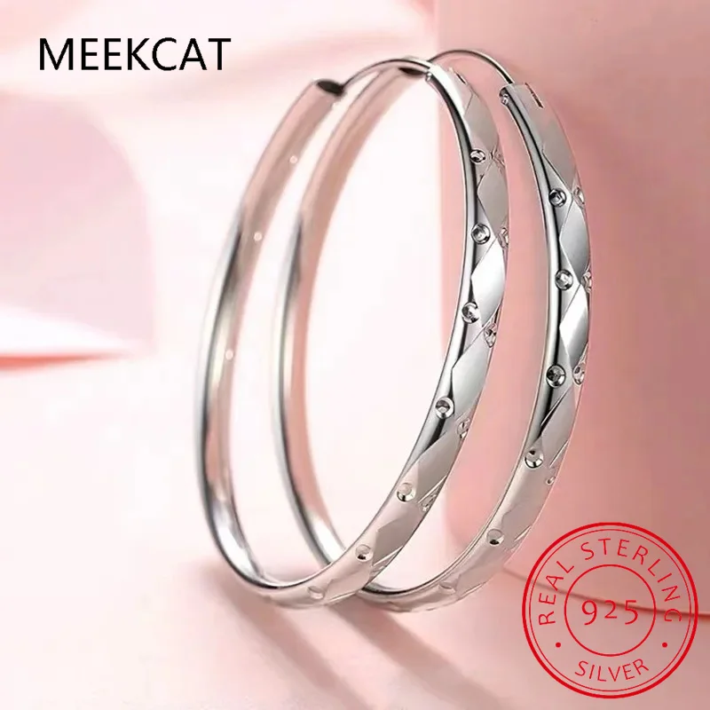 3/4/5/6CM 925 Sterling Silver Big Round Hoop Earrings For Women Fashion Party Luxury Quality Jewelry Accessories Christmas Gift