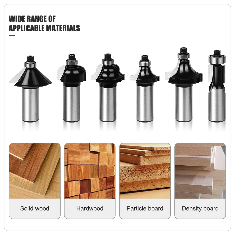 12 Piece 1/2 Shank Wood Milling Cutter Set Router Bits Black Wood Engraving Machine / Trimming Machine Cutter Bit Set