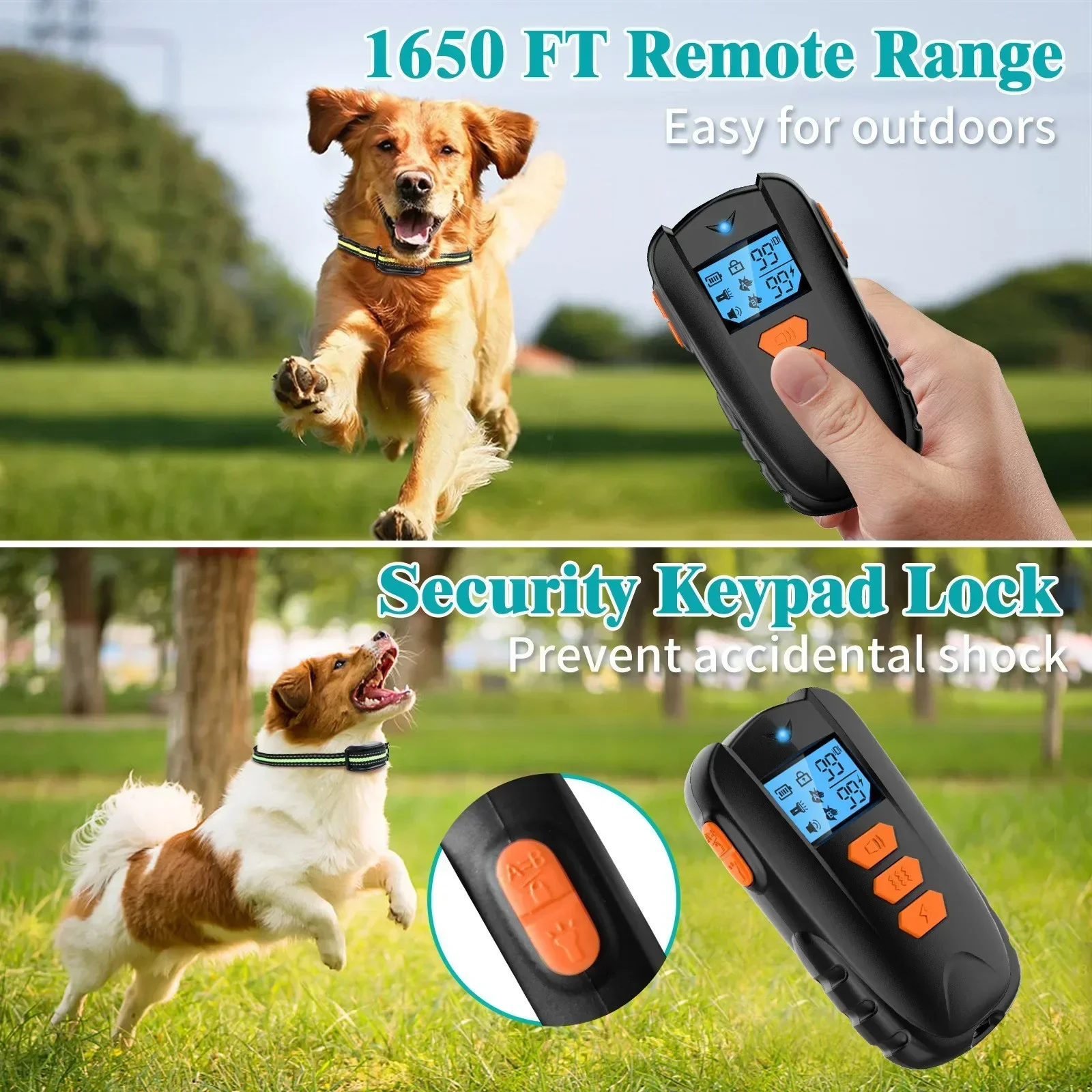 Rechargeable Electric LCD Dog Training Collar,  Waterproof Remote Control 1000ft Barkproof Collars for Dog Shock Vibration Sound