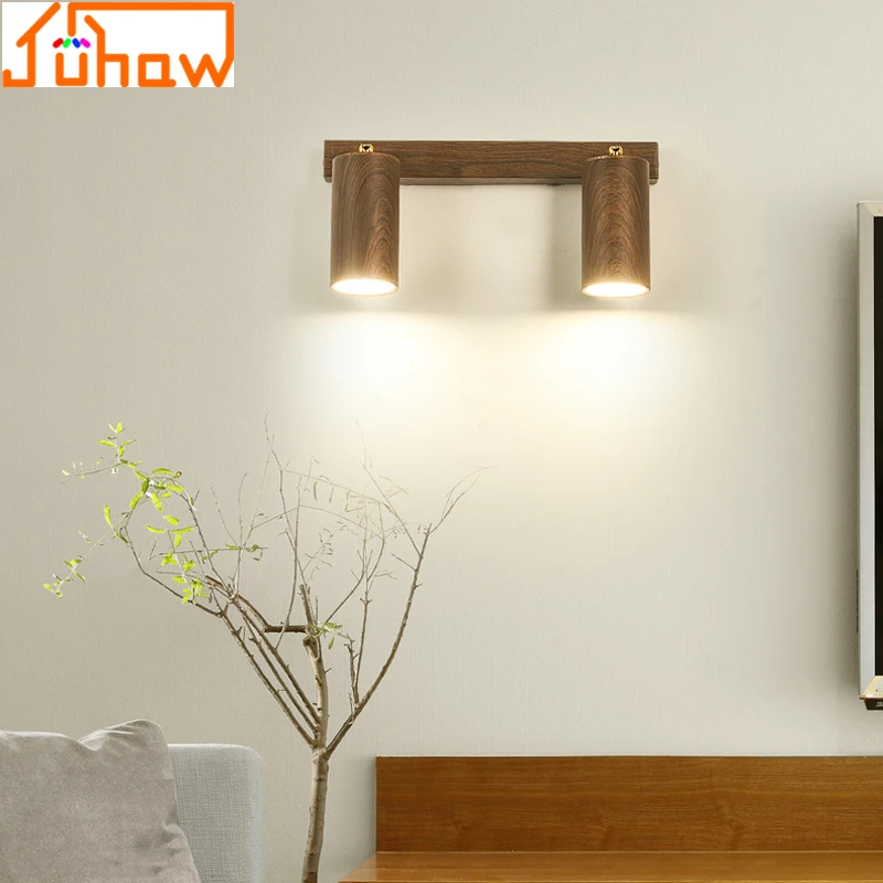 Button Switch Wall Mounted Spotlight Walnut Color No Main Light Bedroom Bedside Lamp Living Room Study Porch Aisle Downlight Fix