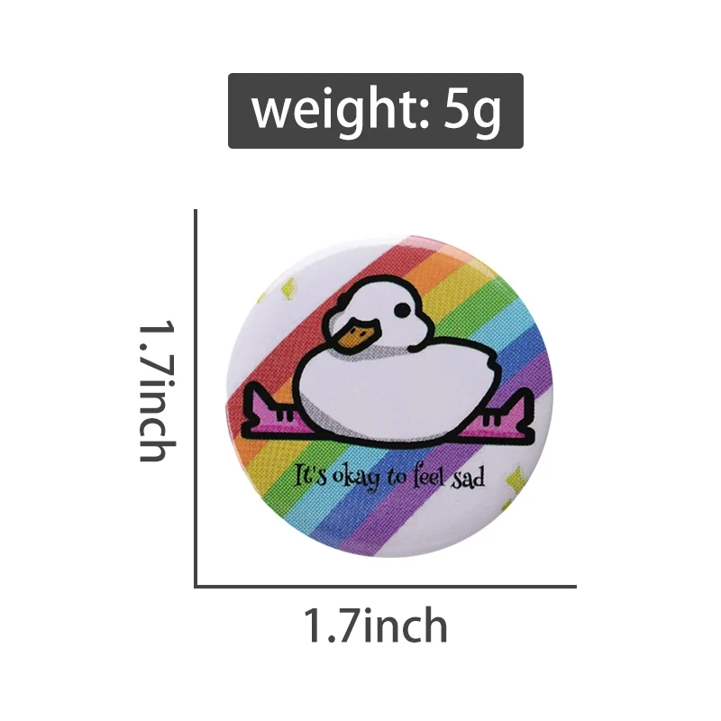 Creative Cartoon Rainbow Duck Shape Printing Tinplate Metal Brooch Clothes Bag Accessories Pin