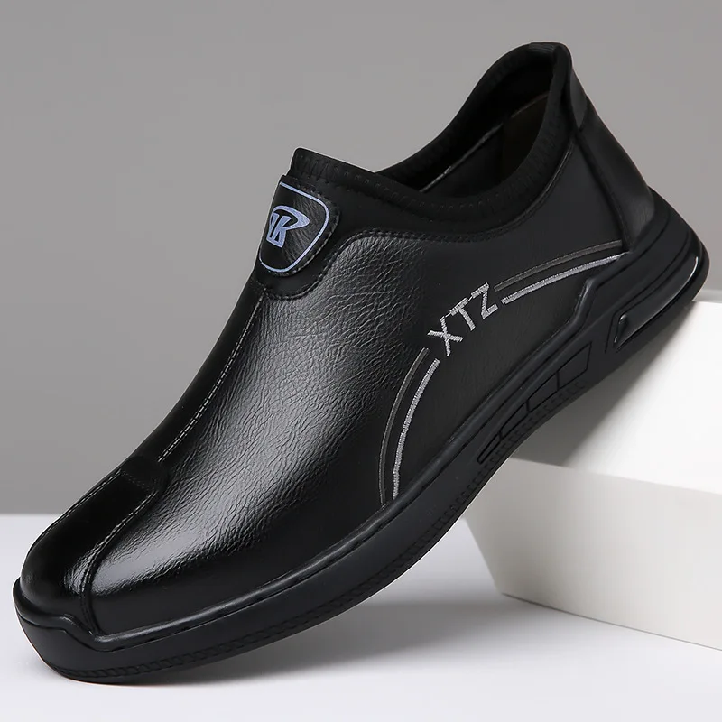 2025 Summer New Men's Business Casual Shoes Slip on Leather Shoes for Men Comfortable Soft-soled Middle-aged Dad Driving Shoes