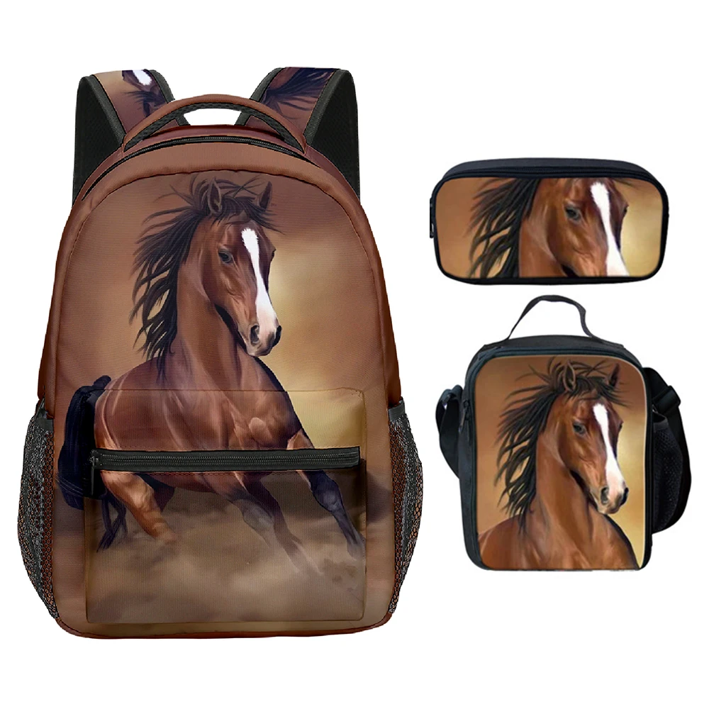 

Trendy Youthful Funny horse unicorn 3D Print 3pcs/Set School Bags Laptop Daypack Backpack Crossbody Lunch bag Pencil Case