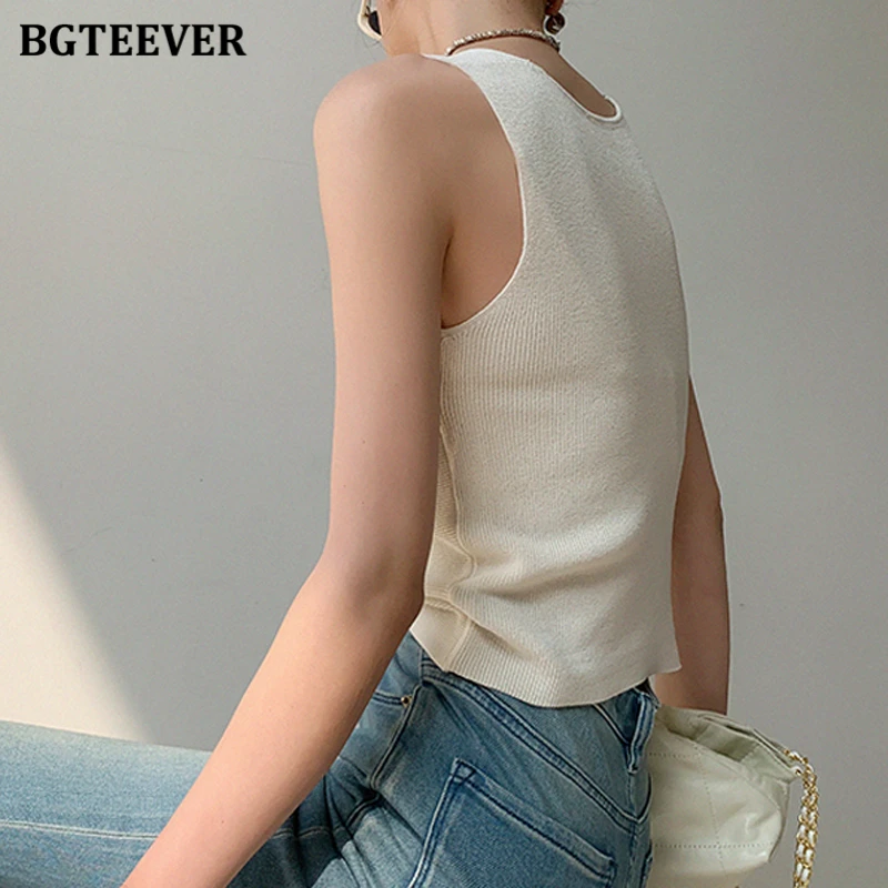 BGTEEVER Chic Stylish V-neck Slim Female Solid Camisole Elegant Sleeveless Women Skinny Tank Tops Summer Ladies Knitted Vests