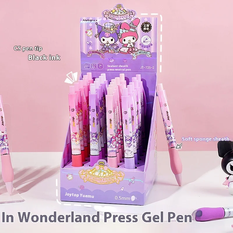 24pc Sanrio Kuromi Melody's Adventures in Wonderland Neutral Pen Student Press to Start Pen st Lovely Girl Speed Drying Pen