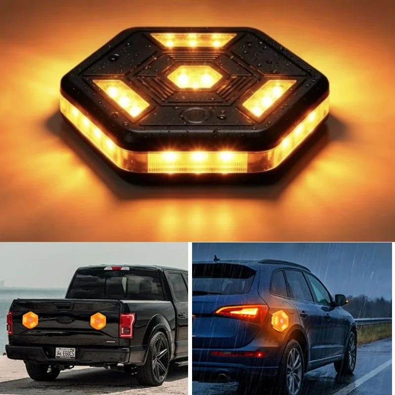 USB Rechargeable Amber Warning Flash Light Magnet Truck Night Width Tail Light Car Anti-Rear Safety Signal LED Indicator Lamp