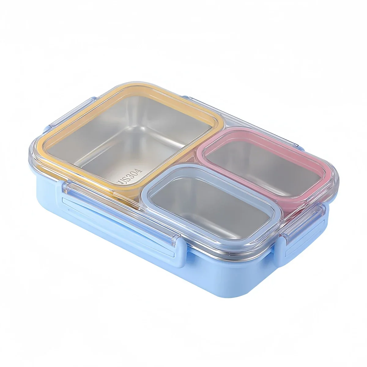 

Stainless Steel Lunch Box Kitchen Snack Food Container Lunch Box 24.5x17.5x6cm Three Compartments With Silicone Seals Lids