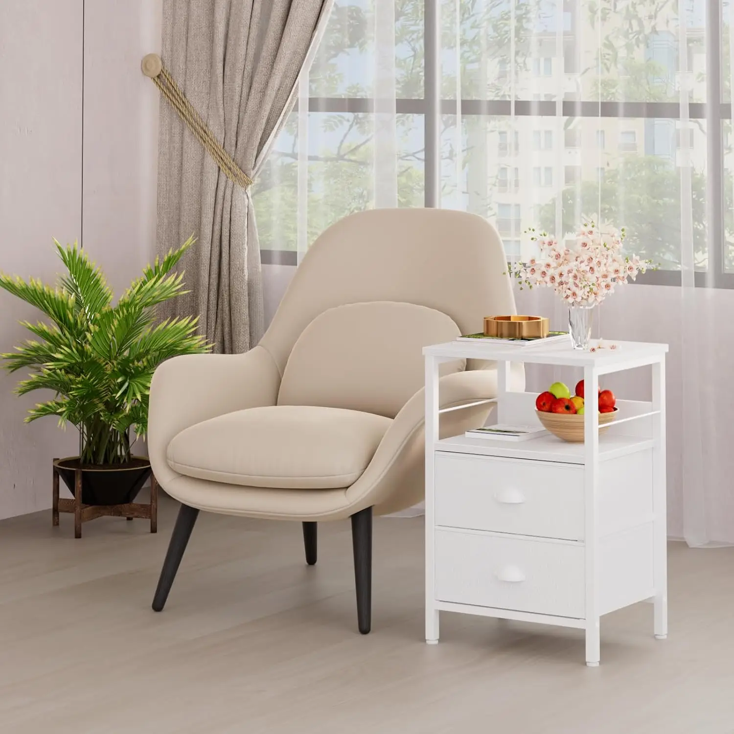 Fabric Drawer Nightstands Set 2