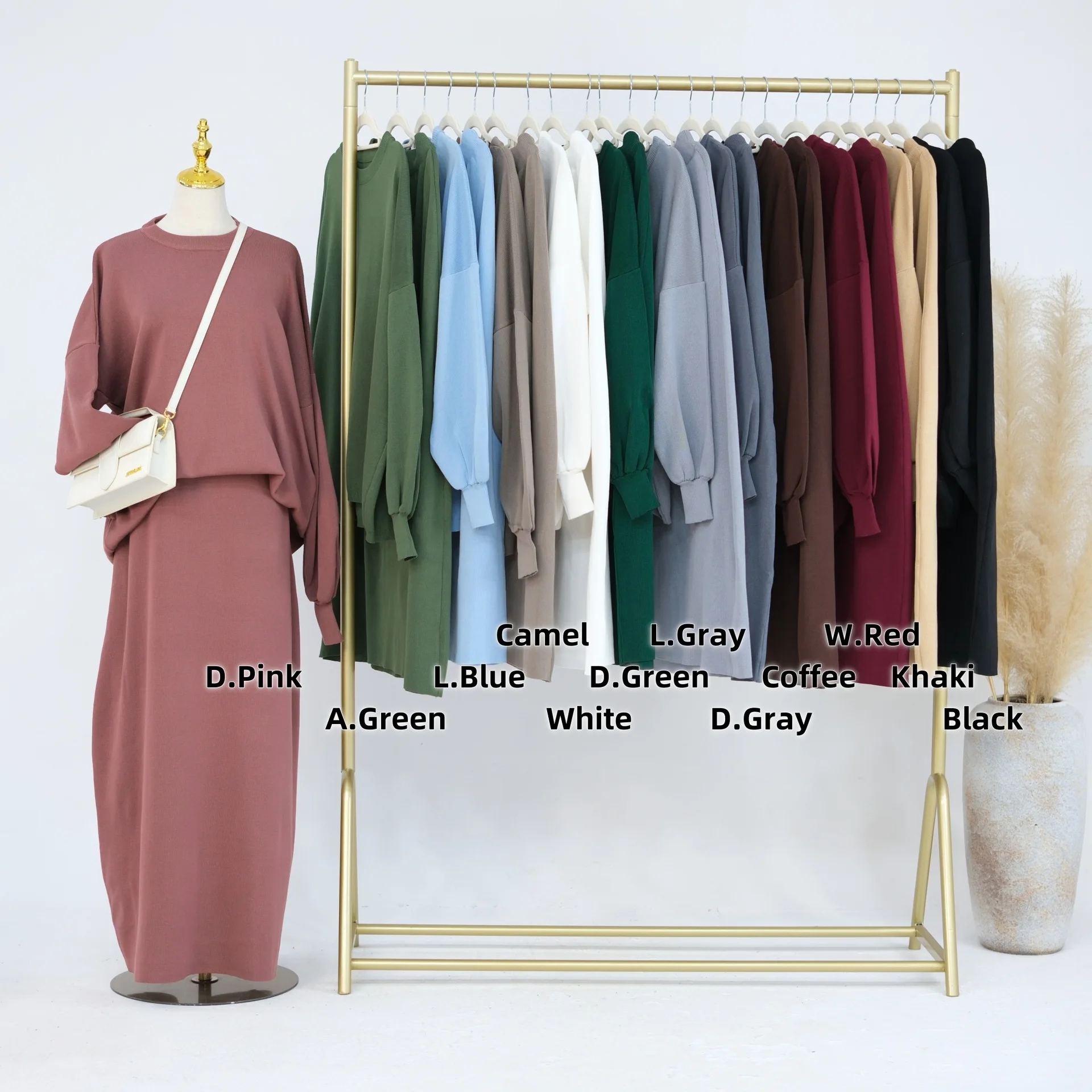 

Winter Knitted Sweater Muslim Woman Set 2 Piece Top with Skirt Suit Sets Ramadan Kaftan Islamic Warm Clothing Muslimischen Sets