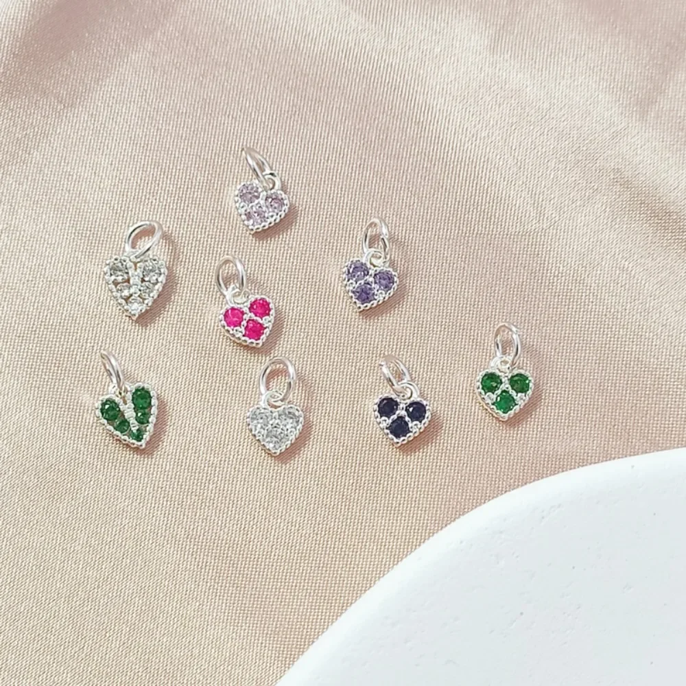 

Copper Plated with Thick Silver and Slightly Inlaid Zircon Small Heart Pendant DIY Handmade Bracelet Pendant, Mini Heart Pendant