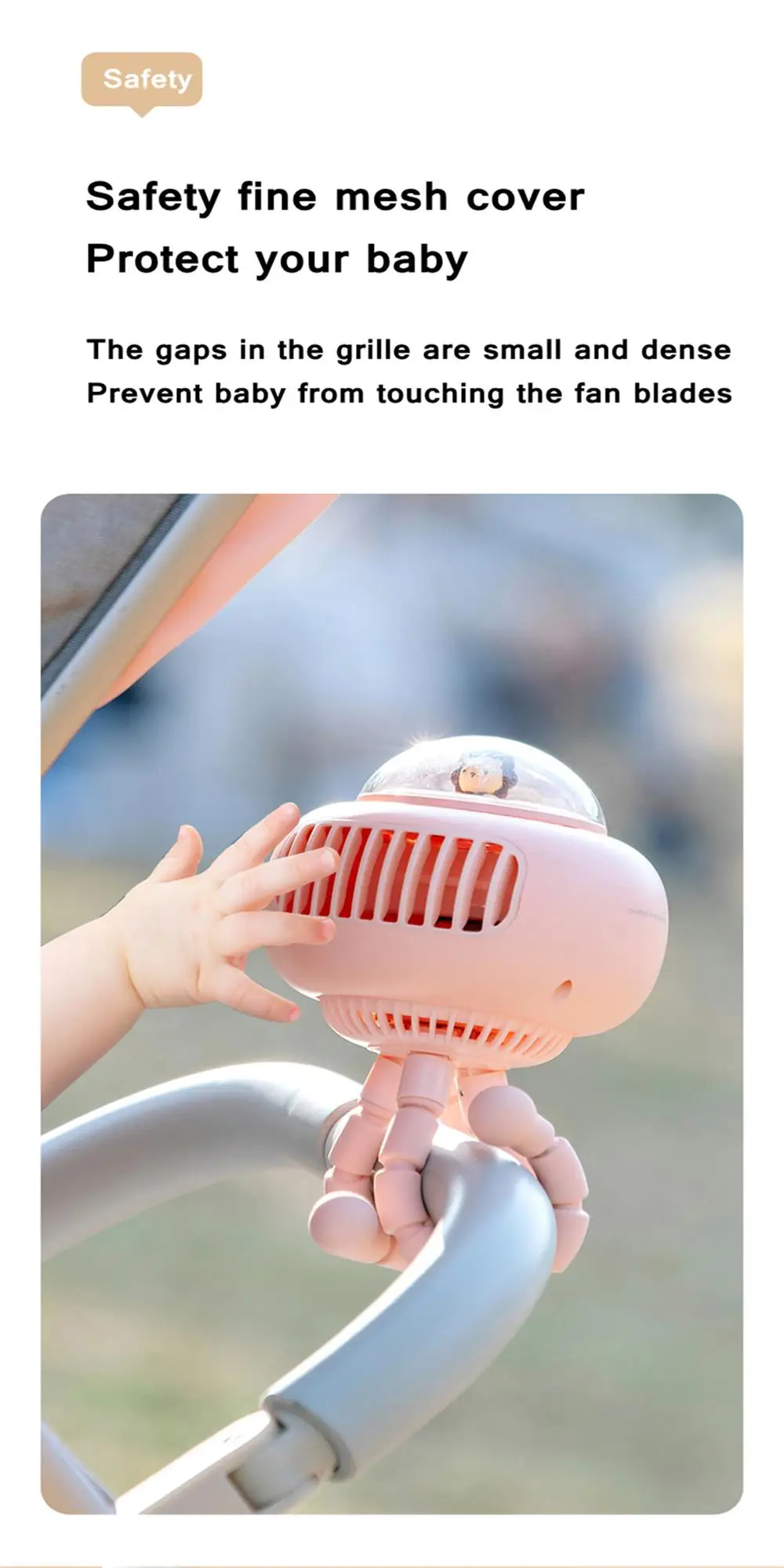 Portable Baby Stroller Fan USB Rechargeable 3600mAh Shake Head Handheld Clip Flexible Octopus Portable Table Mini Fan For Kids