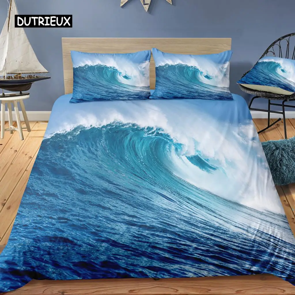 3Pcs Bedding Sets 3D Digital Printing Custom Quilt Duvet Cover Set Landscape Sea Surface Beach Home Queen King Quilt Pillowcase