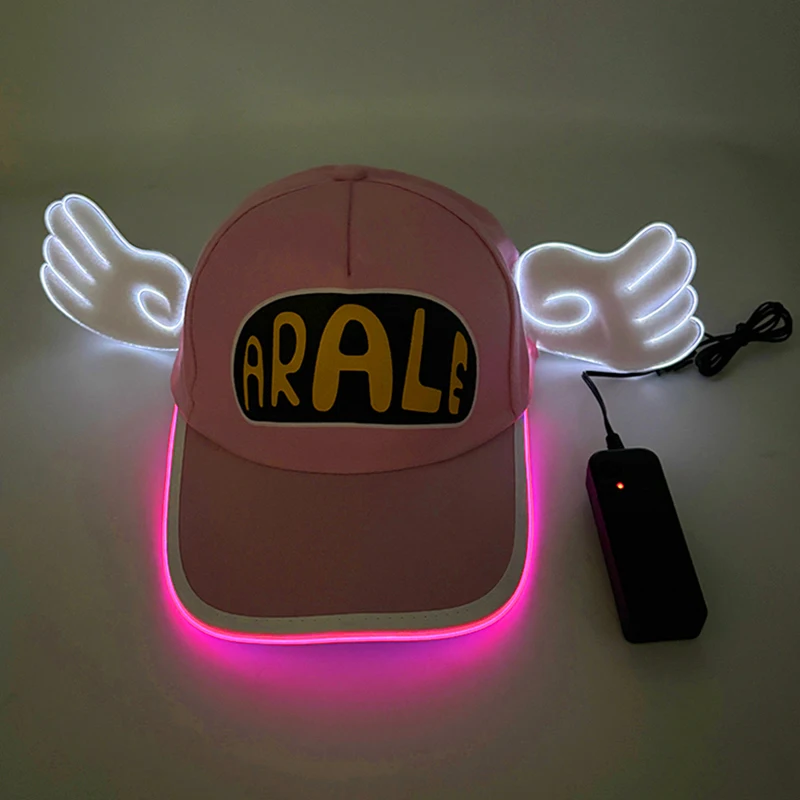 Cute Glowing Luminous Arale Baseball Hat Light Up Baseball Cap With Wings Dr. Slump Cosplay Costume Girl Women Neon Hat Supplies