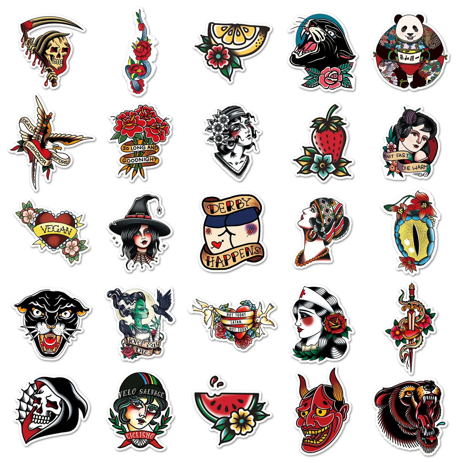 

50PCS Tattoo Stickers Cartoon Tattoo Pattern Materials DIY Decoration Handbook Phone Case Stickers Waterproof Stickers Kids Toy