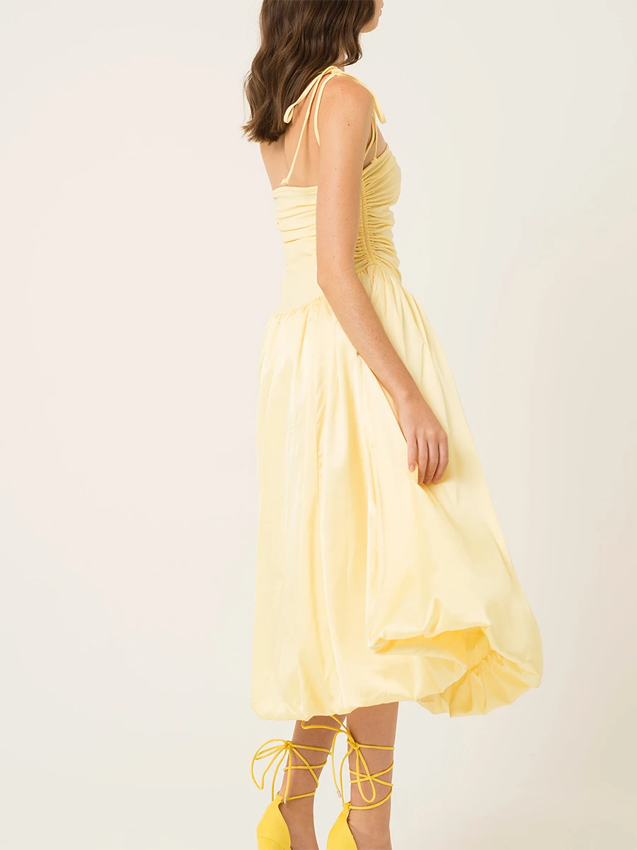 Abito da donna con allacciatura e camicetta, moda senza maniche, aperto sul retro, tinta unita, patchwork, volant, abiti lunghi, casual, streetwear