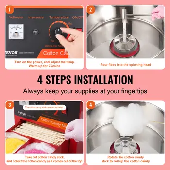 SucceBuy 1000W elektrický stroj na cukrovou vatu, komerční výrobník nitě s miskou z nerezové oceli, odměrkou na cukr a zásuvkou, červená, modrá 10 nejlepší prodej Automatický stroj na tortilly - №10
