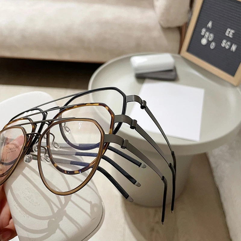 Denmark Brand Reproduction Classic Pilot Double Beam Glasses Screwless Design Pure Titanium Eyeglasses Large Men Business Frame