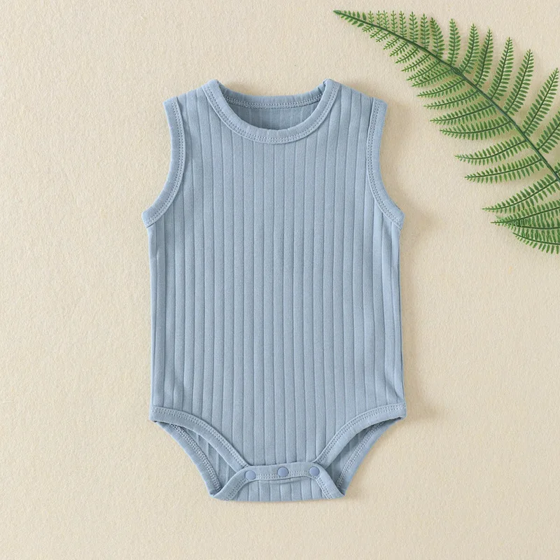 Newborn Baby Rompers Toddler Boys Girls Summer Ribbed Sleeveless Bodysuit Jumpsuit Pure Cotton Infant Knitted Romper Solid Color