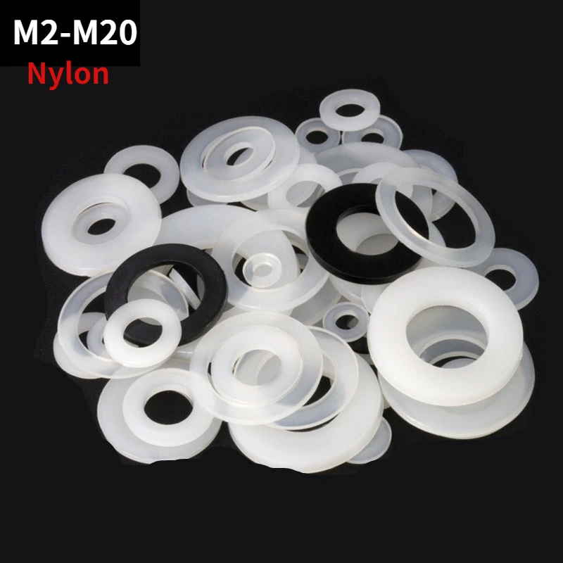 Nylon Flat Washers White Black Plastic Pad Washer Spacer from M2 to M20 High Quality Ring Seals Joints Gaskets Spacers for Bolt