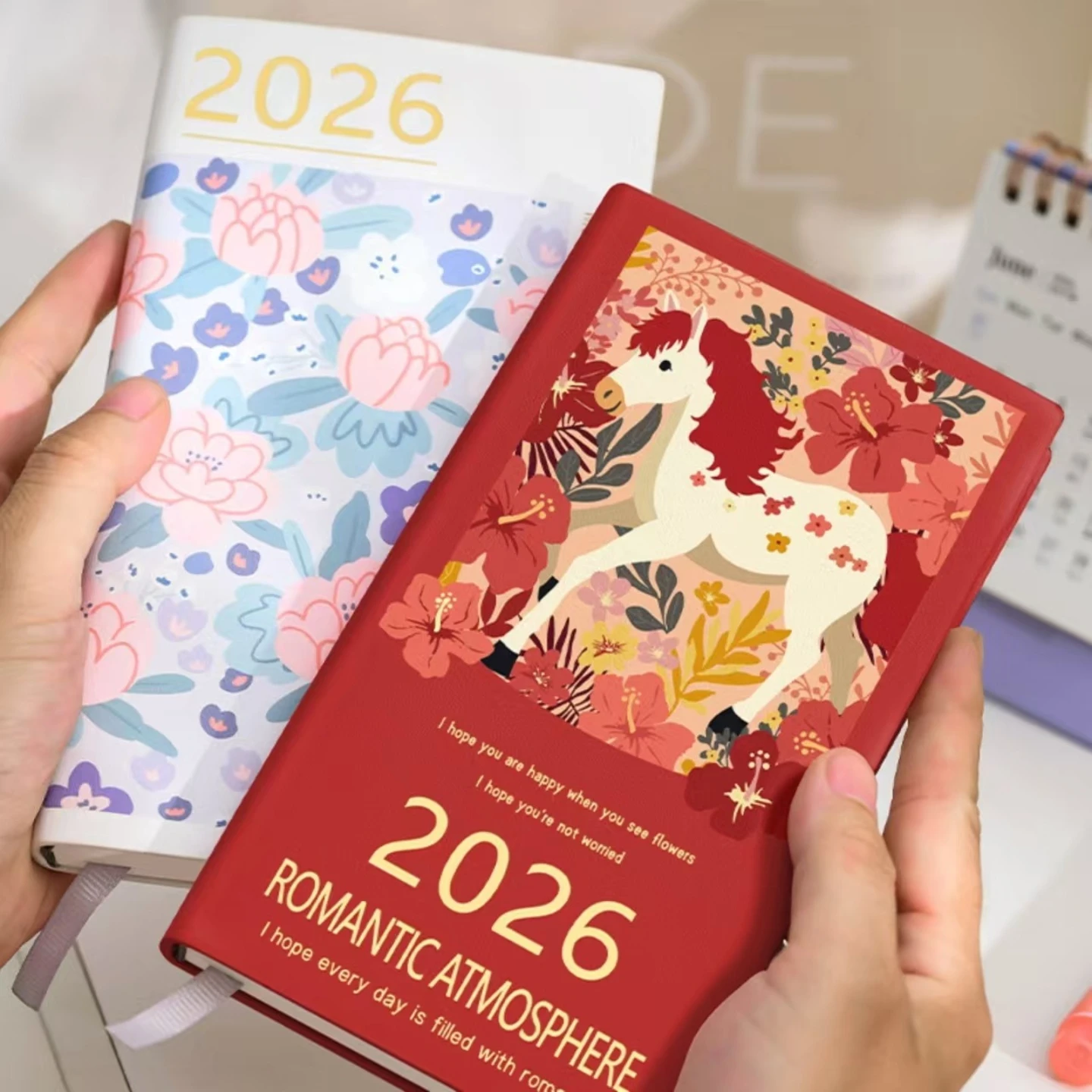 

Акварель A6 Еженедельная повестка дня 2026 - Оригинальное искусство, портативный макет для производства в дороге, нарисованный вручную ботанический еженедельник