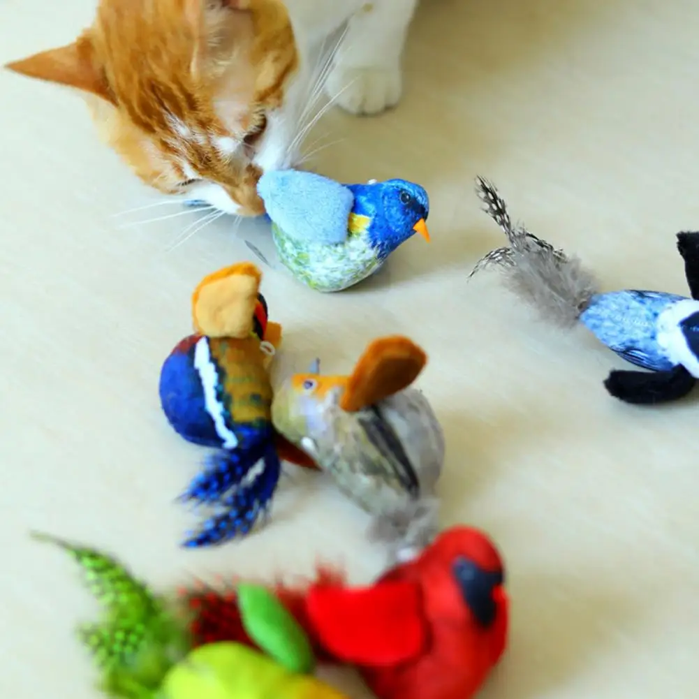 1 Set Cat Toy with Natural Feathers Plush Cat Toy Flapping Bird Cat Teaser Toy with Realistic Design Soft Plush Pet Supplies