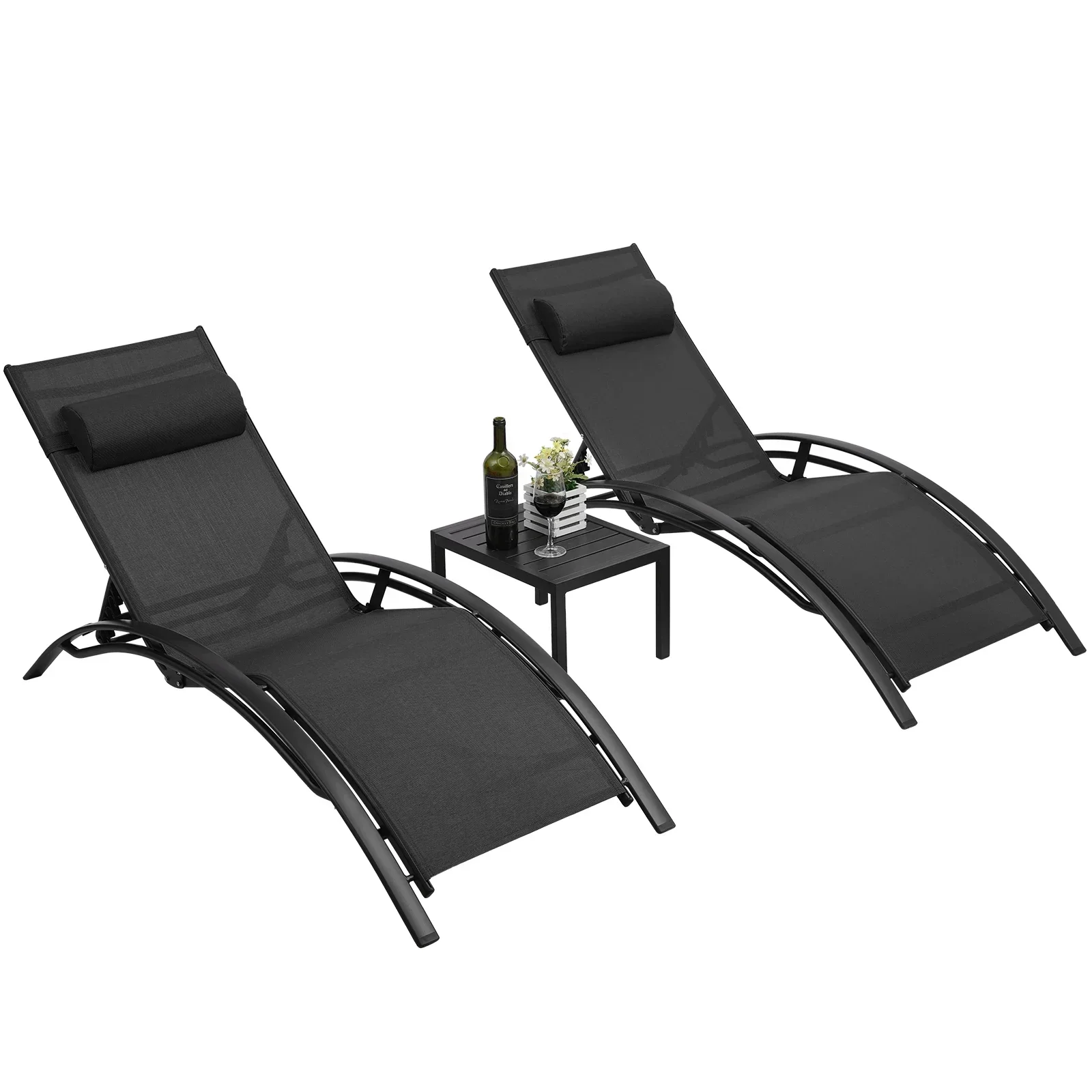 

Chaise Lounge Outdoor Set of 3, Lounge Chairs Aluminum w/ 5 Adjustable Position,Pool Lounge Chairs+Table for Outside Patio,Beach