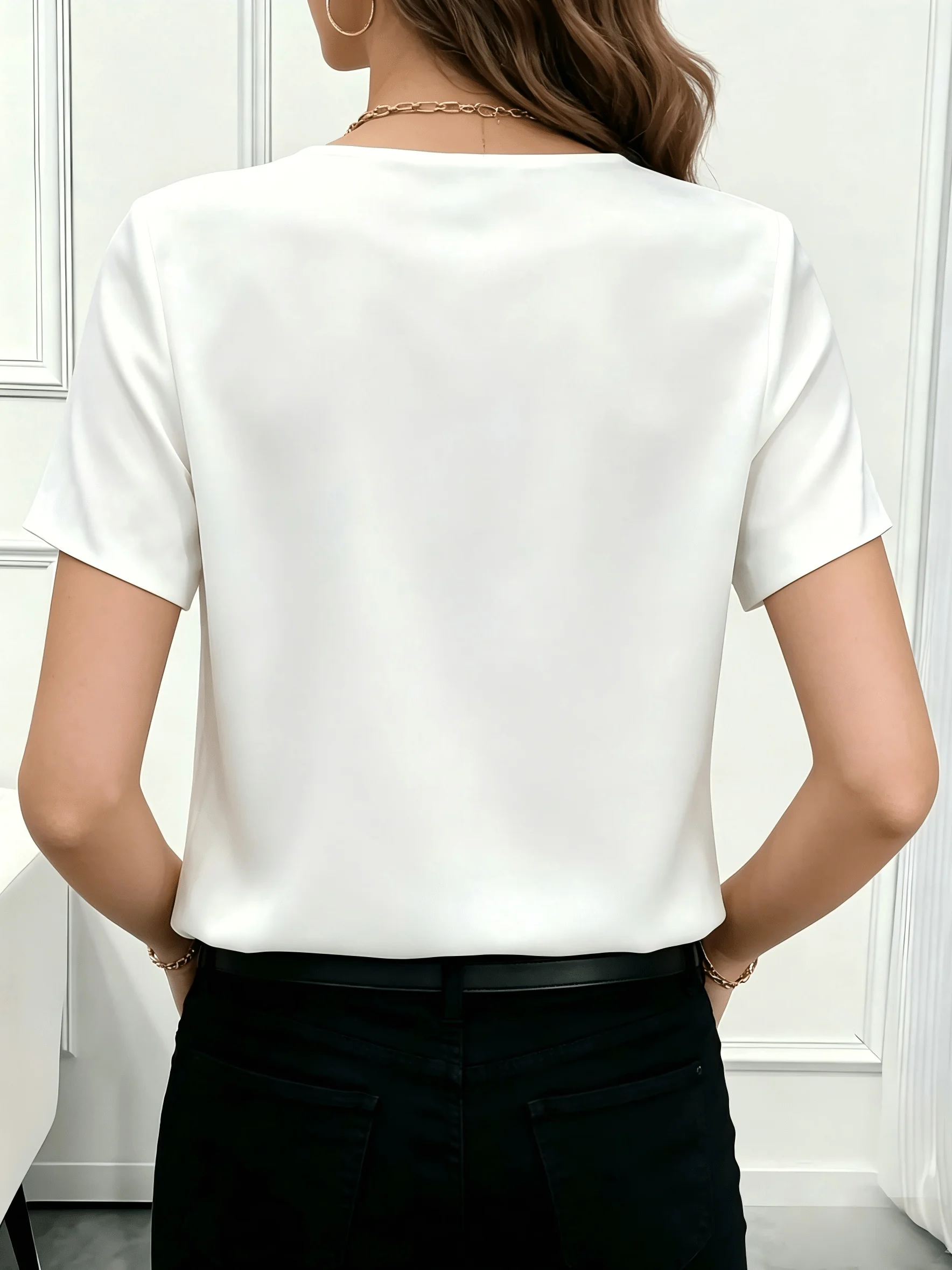 Temperament Loose Woman Shirt Fashion Casual Blouse Elegant short Sleeve Woman Shirt Holiday Weekend Top view 3
