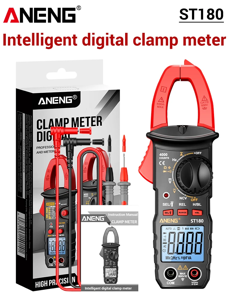 ANENG ST180 4000 Counts Digital Clamp Meter AC Current Multimeter Ammeter Voltage Tester Car Amp Hz Capacitance NCV Ohm Tool