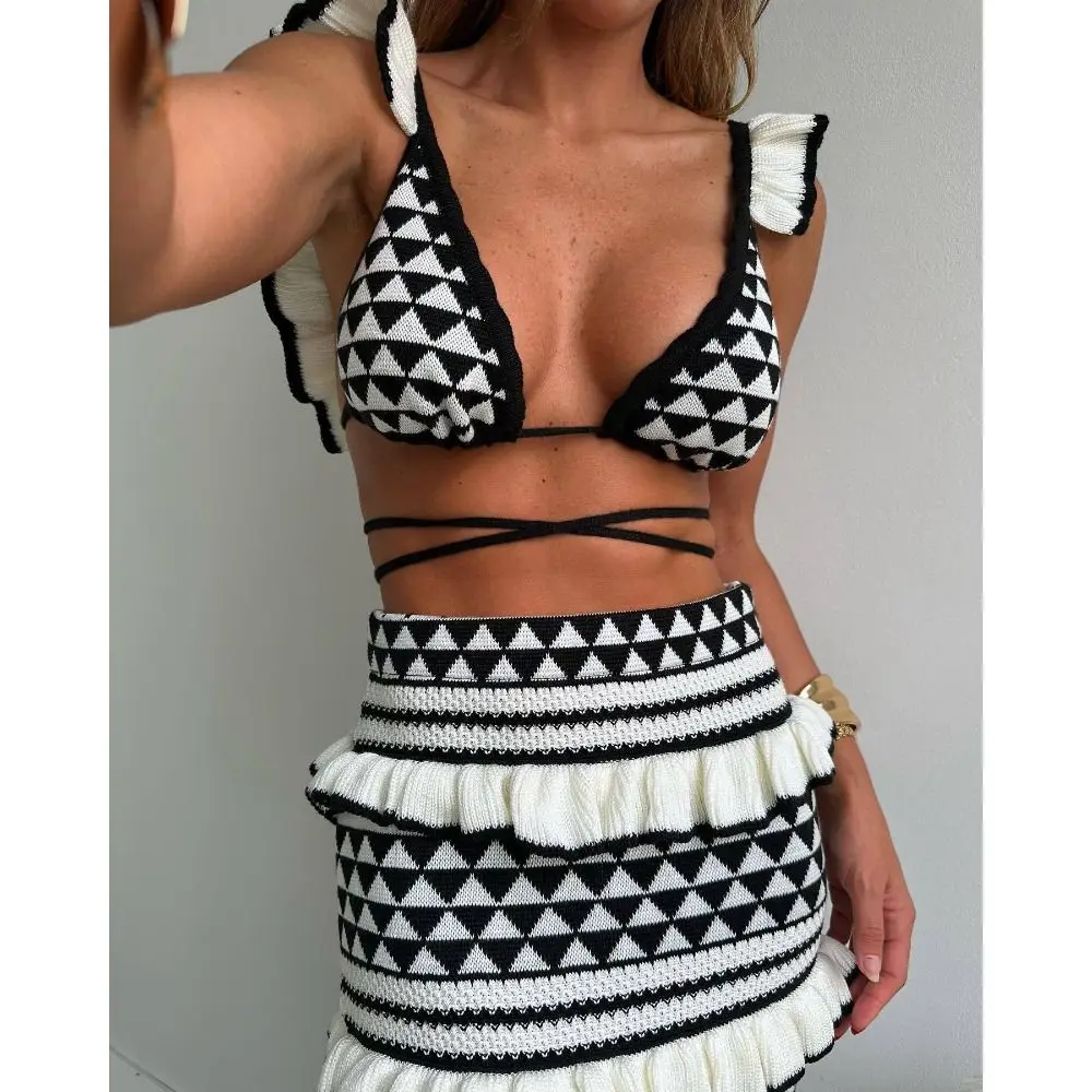 Ensemble jupe longue de plage pour femmes, survêtement dos nu, taille haute, coupe couvertes, vêtements de vacances, été