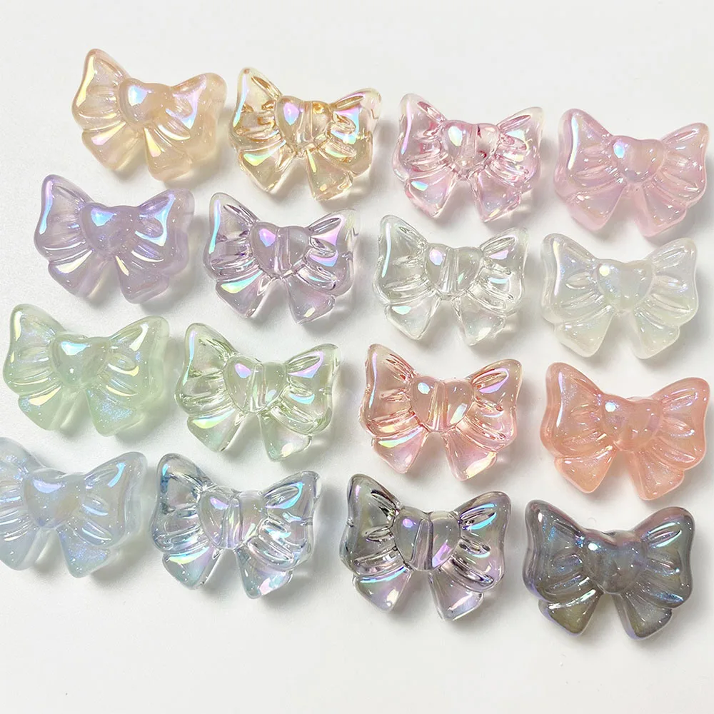 10Pc Acrylic Ribbon Knot Bow Loose Beads Transparent Color Mermaid Ji AB Beaded For Jewelry Making DIY Necklace Bracelet 28*22mm