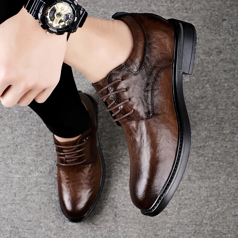 Leather Casual Elevator Shoes for Men 8cm Invisible Height Increase Casual Sneakers Business Formal Shoes view 3
