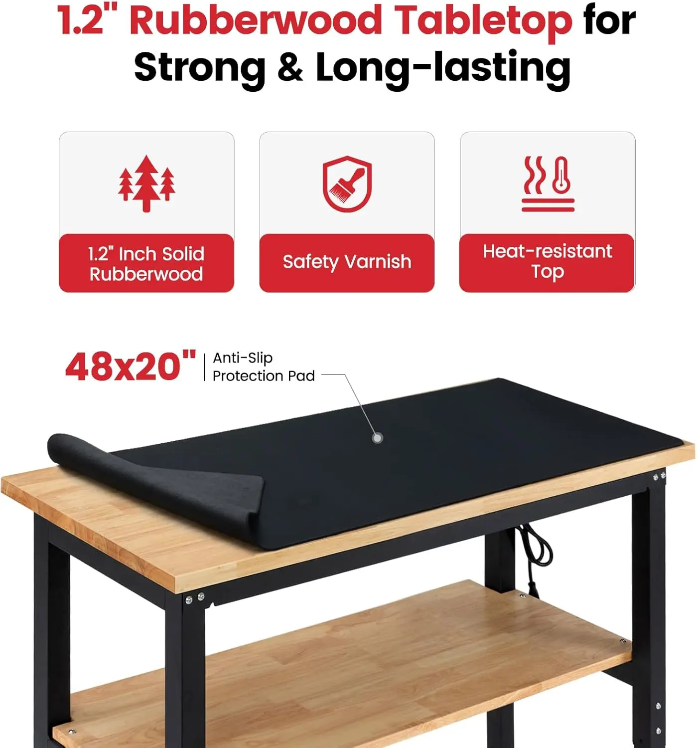 Adjustable Height Work Bench Shelf for Shop Woodworking,