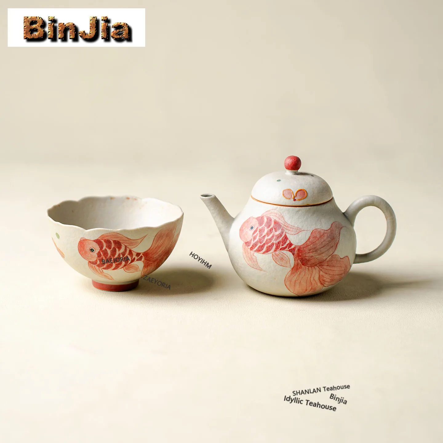 130ml Hand-painted Red Carp Teapot Handmade Tea Infuser Pot Household Tea Maker Kettle With Strainer Tableware Supplies Craft