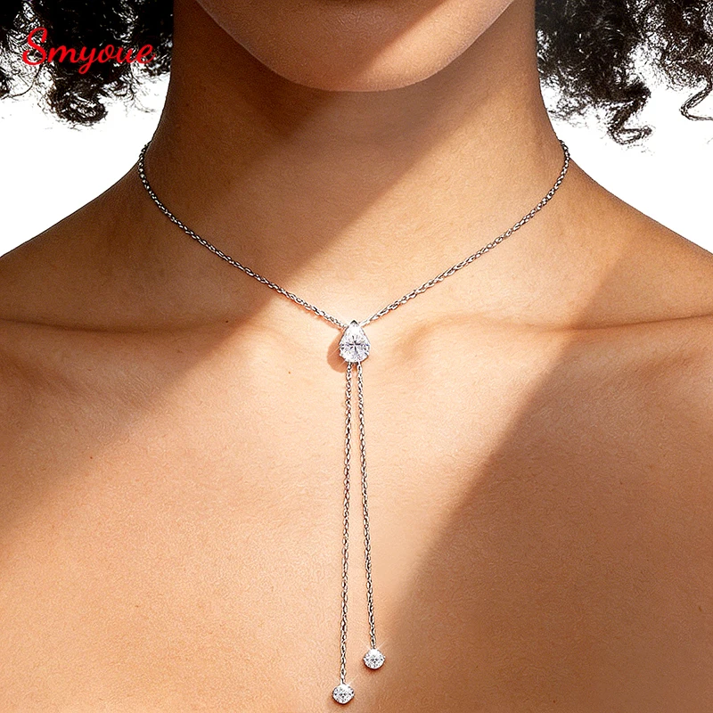 

Smyoue 1-5CT Pear Cut Moissanite Long Necklace for Women Luxury Jewelry Female Neck Chain Solid Silver 925 Pendant Lab Diamond