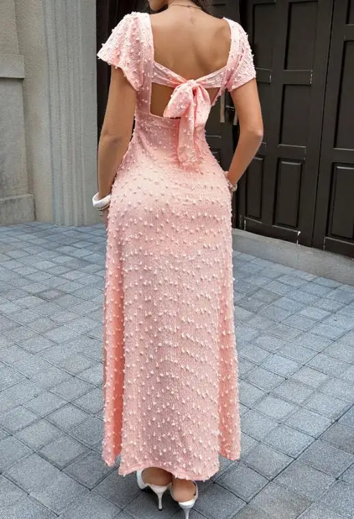 Robe d'été Slim Fit pour femmes, col en v, élégante, Sexy, décalcomanie, décoration, coupe cintrée, dos nu, fente latérale, adaptée aux rencontres, nouvelle collection