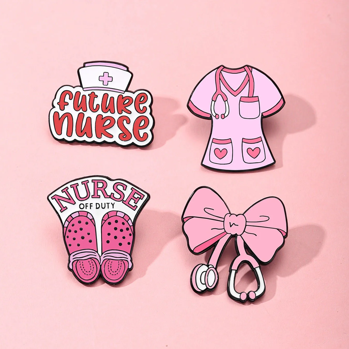 Pink Bowknot Medical Tools Stethoscope Enamel Pins Surgical Gloves Capsule Band Aid Brooches Clothes Lapel Badges Jewelry Gift