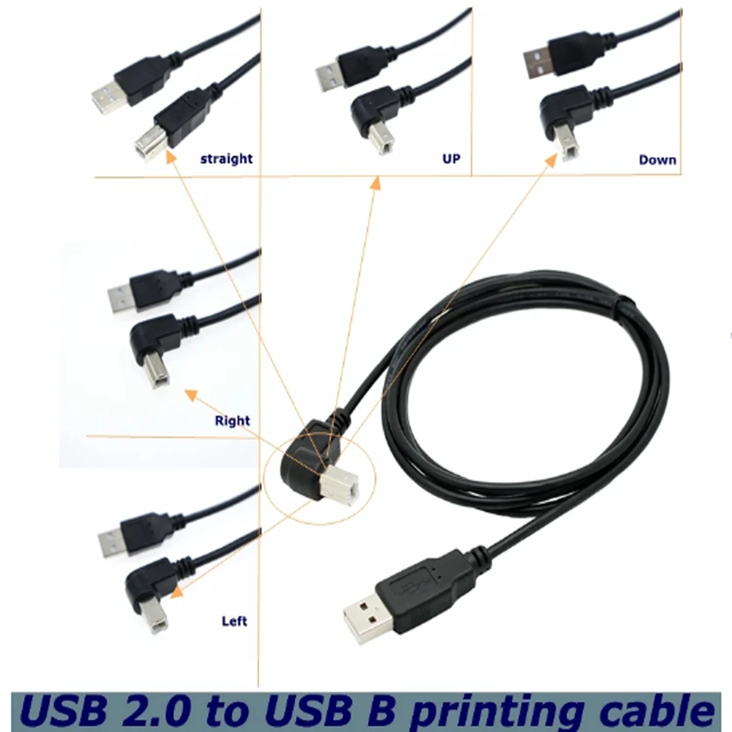 30-500cm USB 2.0 A Male to USB B Male B Type BM Up and Down Left and Right Corner Printer Scanner 90 Degree Cable BM Angle Cable