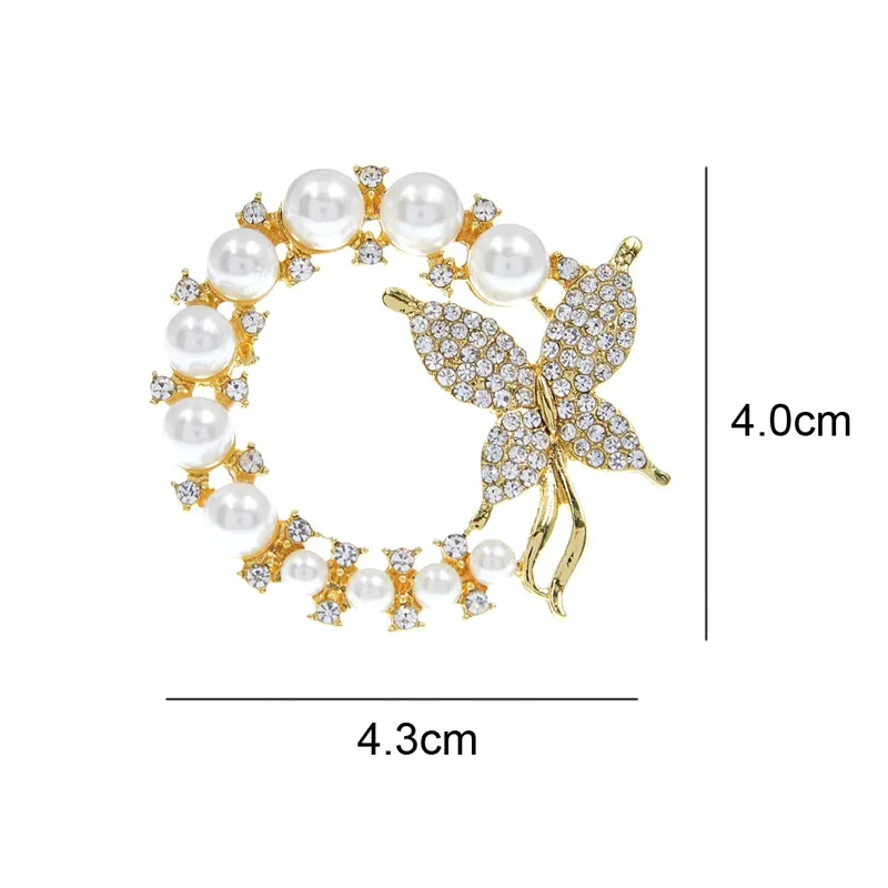 new pearl rhinestone wreath butterfly lady baroque fashion elegant round leaf brooch party wedding gift