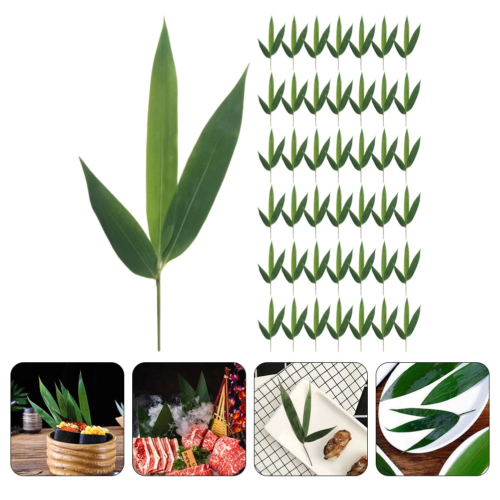 100 Pcs Sushi Bamboo Leaves Fake for Dish Sashimi Decorative Leaf Plate Adorn Japanese Train Artificial Food Mat