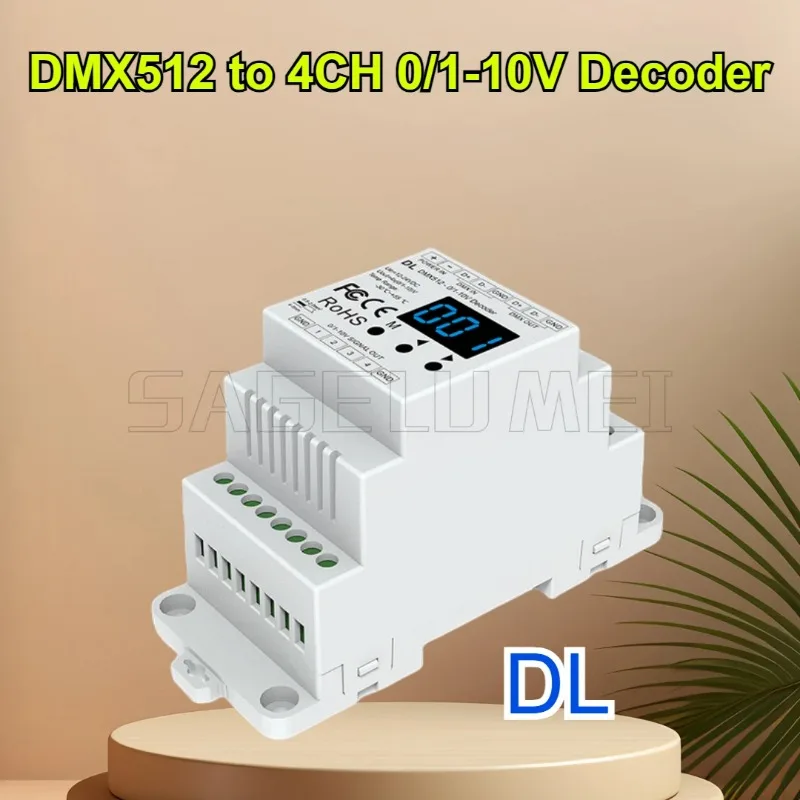

DMX to 4CH 0/1-10V Signal Converter DL DMX512 Decoder 4 Channels DC12-24V With Digital Display Signal For RGB/RGBW Light Strip