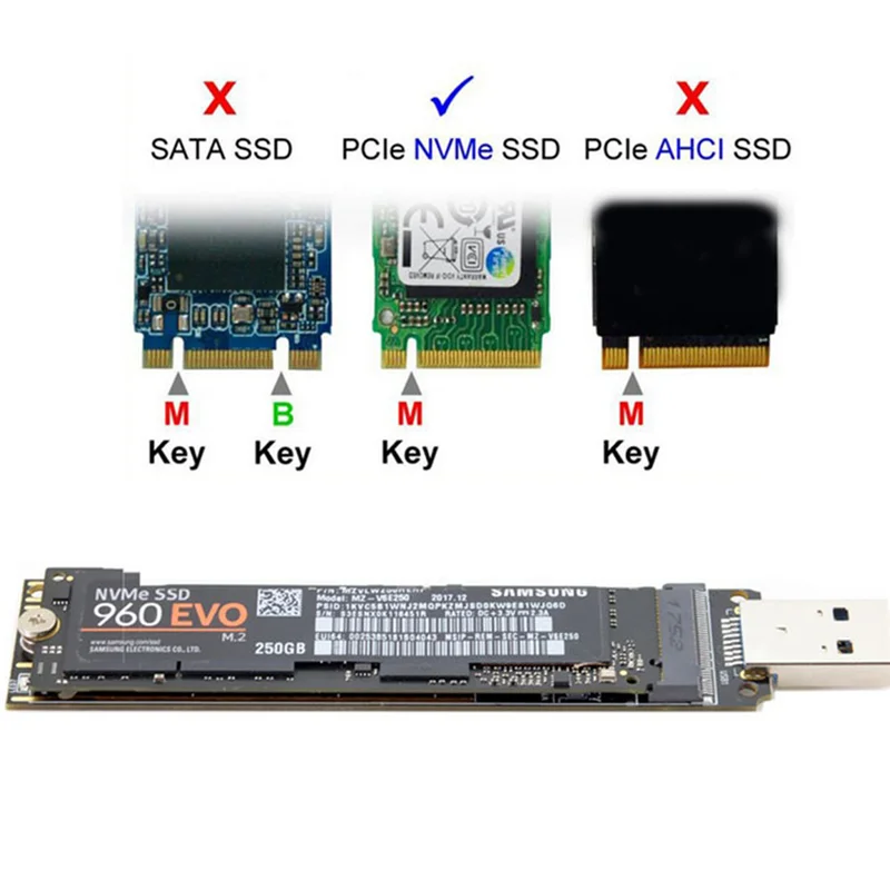 NVME USB Adapter M.2 NVME SSD To USB 3.1 Adapter 10Gbps USB3.1 Gen 2 for M2 NVMe 2230 2242 2260 2280 SSD