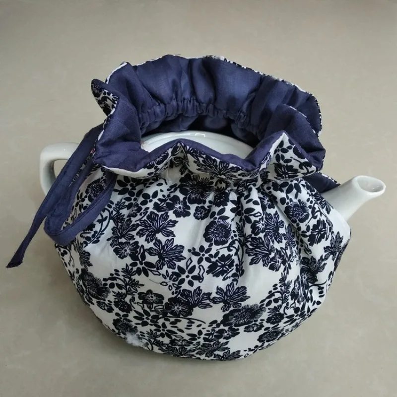 Creative Flower Pattern Teapot Cover Beautiful Eye-catching Cotton Teapot Holder Sleeve Drawstring Teapot for Home