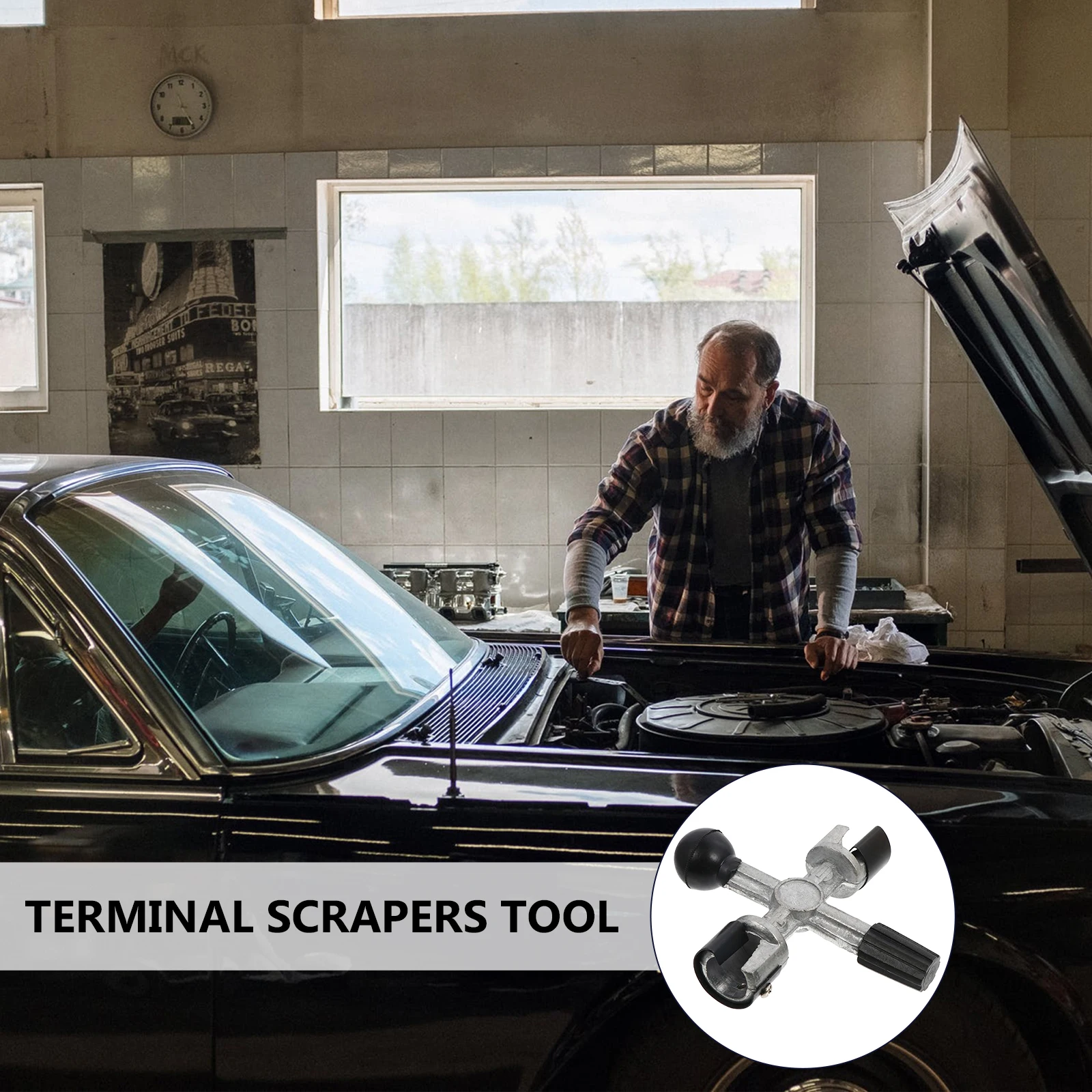 

Steel Blades Post Cleaner Clamp Terminal Reamer Tool 6-Bladed Corrosion Removal Truck Accessory Terminal