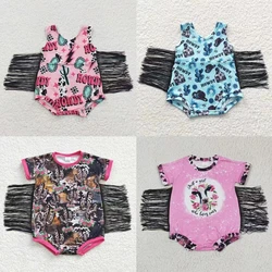 Wholesale Newborn Cow Print Romper Western Cactus Hats Tassel  Jumpsuit Toddler Kid Children Summer Baby Girl Howdy One-piece