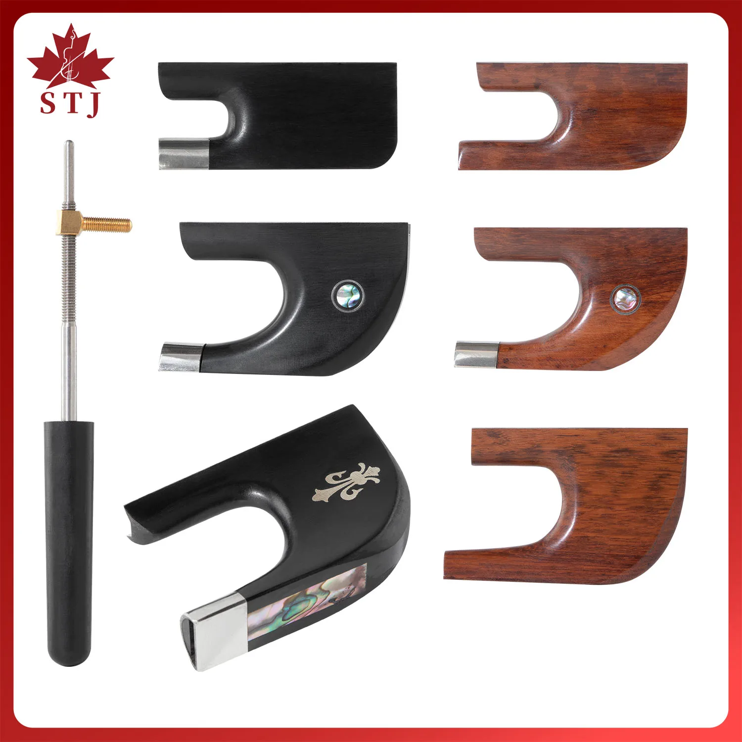 1pcs German Style 3/4-4/4 Upright Double Bass Bow Snakewood Ebony Frog + Copper Mounted Screw Button Colored Abalone Shell Part