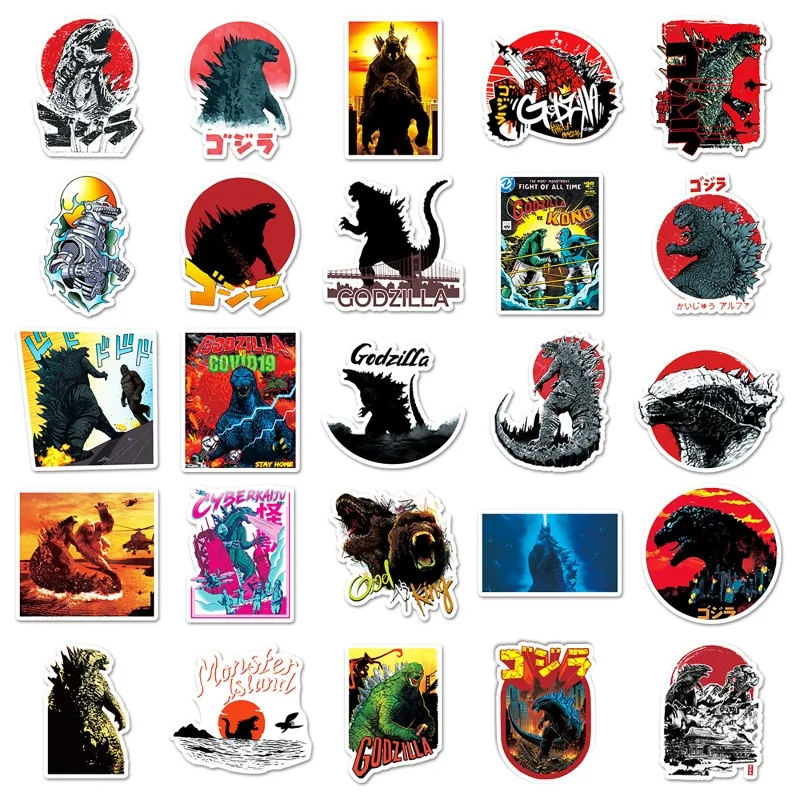 Godzilla-Autocollants décoratifs de dessin animé, pour valise, tasse à eau, téléphone portable, voiture, scooter, ordinateur portable, réfrigérateur, 50 pièces